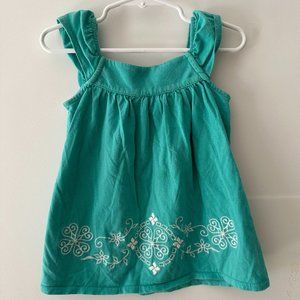 Baby Gap Turquoise Sleeveless Tank Blouse with White Embroidery, Size 5